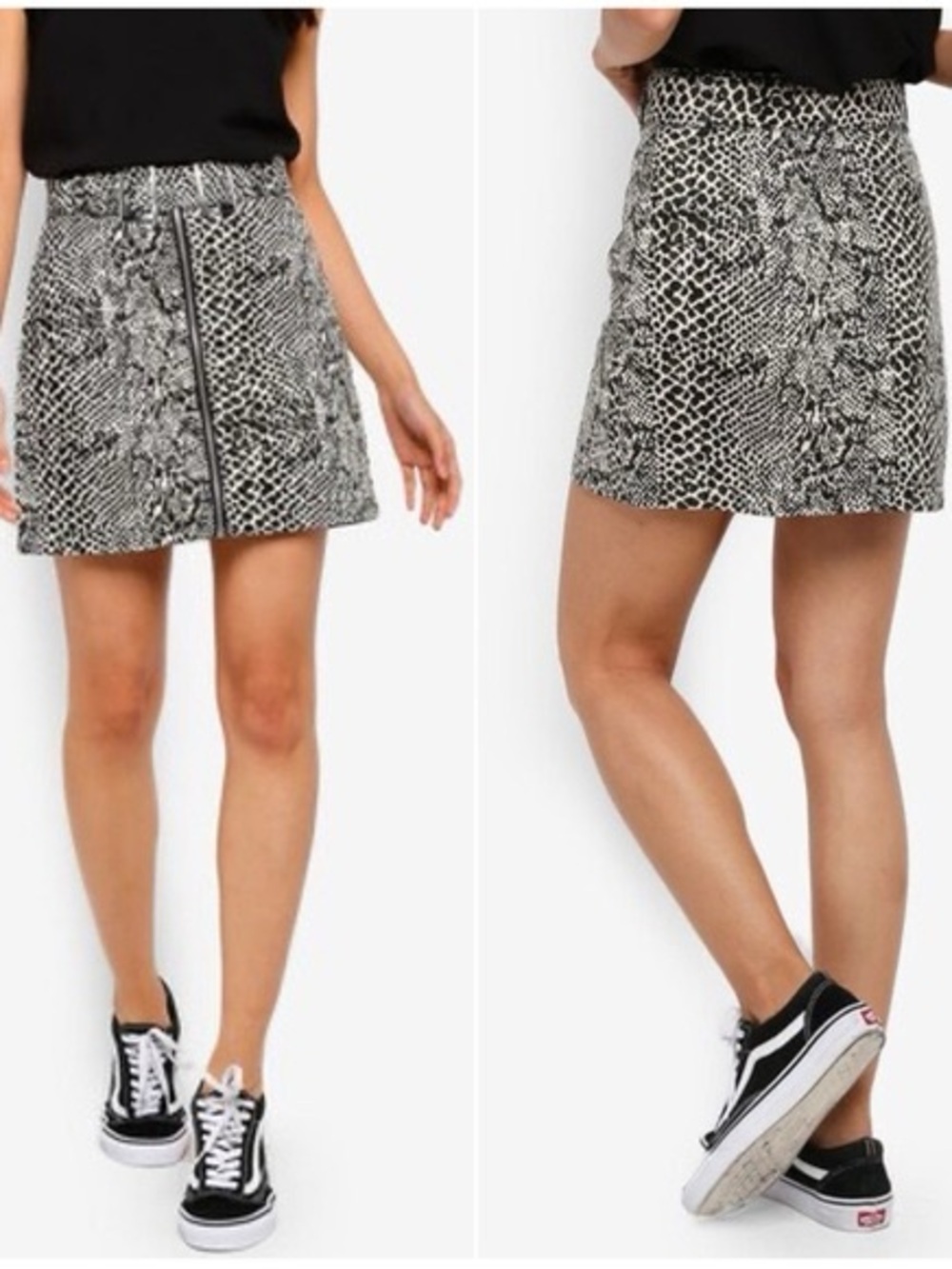 Topshop Snake Print Buckle Denim Mini Skirt Animal Print Y2K Retro Size 4 NEW